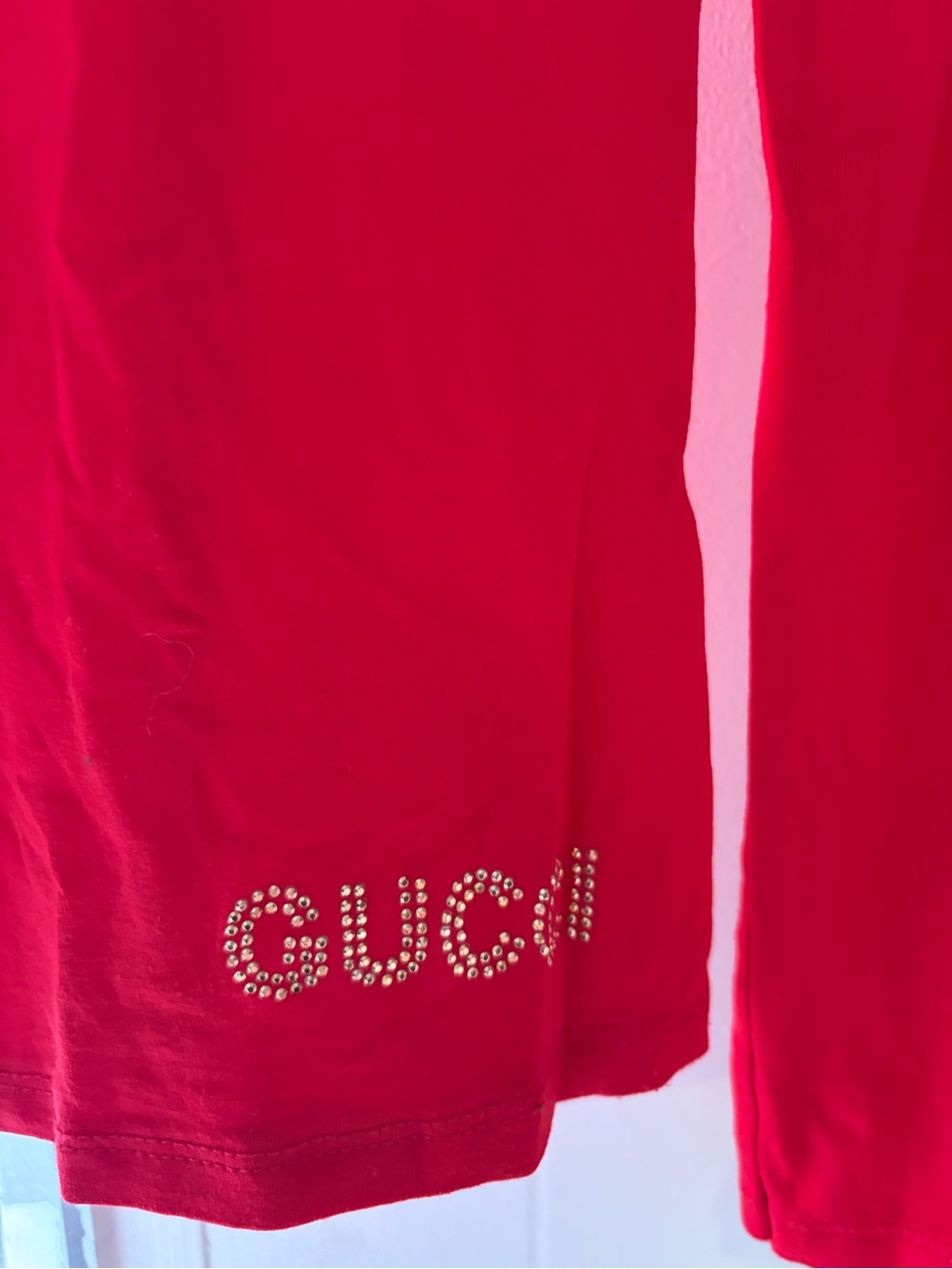 Gucci Red Long Sleeve Tee with Gold Logo Embellishment EUC - Picture 3 of 4